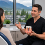 Dentist explaining dental implant treatment options to a patient in Port Coquitlam